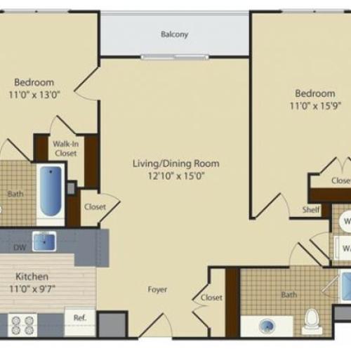 Two Bedroom Two Bath (946 SF)