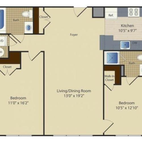 Two Bedroom Two Bath (1008 SF)