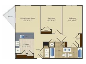 Two Bedroom Two Bath (990 SF)