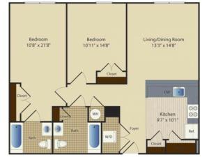 2 Bed B3 | 2 bed 2 bath | from 987 square feet