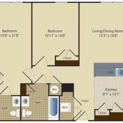 Two Bedroom Two Bath (987 SF)