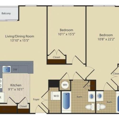 Two Bedroom Two Bath (976 SF)