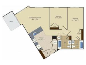 Two Bedroom Two Bath (1109 SF)