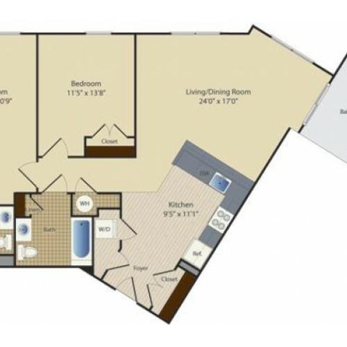 Two Bedroom Two Bath (1101 SF)