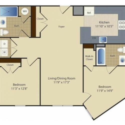 Two Bedroom Two Bath (1007 SF)