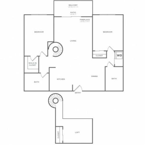 Plan D | 2 bed 2 bath | from 1074 square feet
