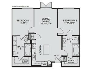 Plan B2 | 2 bed 2 bath | from 1104 square feet