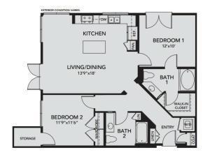 Plan B3 | 2 bed 2 bath | from 1114 square feet