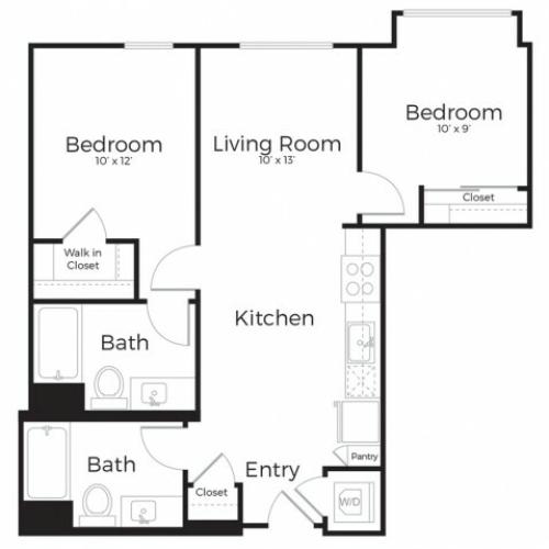 2D | 2 bed 2 bath | from 884 square feet