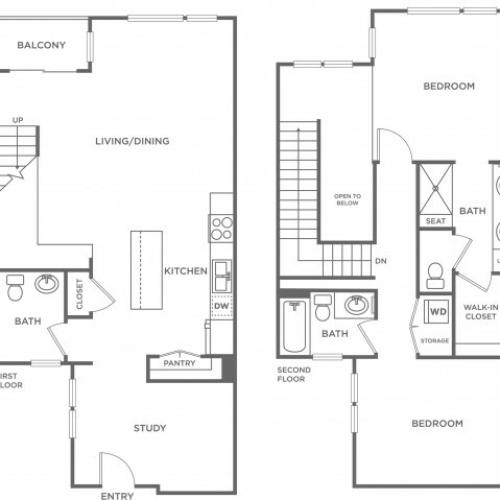 Plan D | 2 bed 2 bath | from 1382 square feet