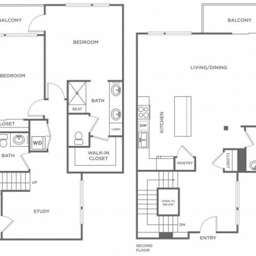 Plan F | 2 bed 3 bath | from 1627 square feet