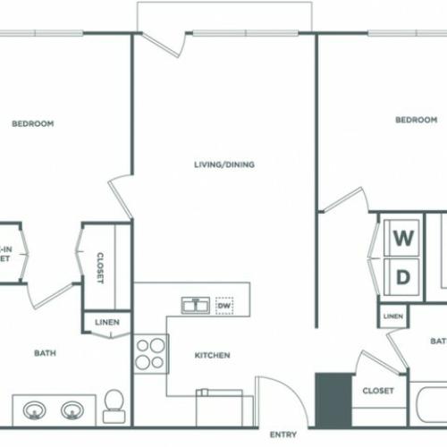 Two Bedroom Two Bath (1083 SF)