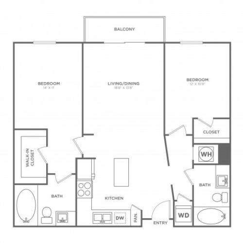 Two Bedroom Two Bath (1148 SF)