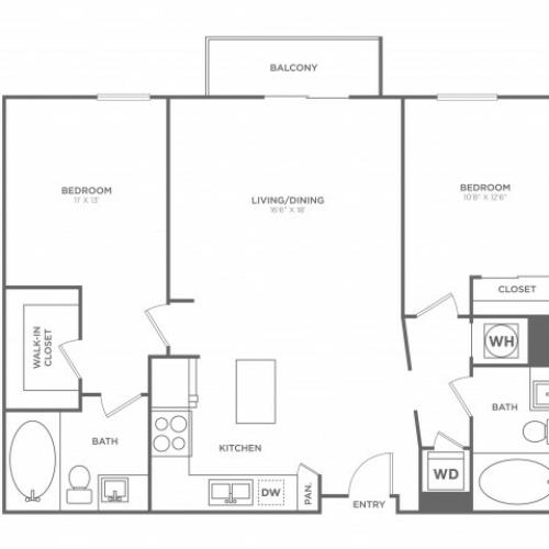 Two Bedroom Two Bath (1190 SF)