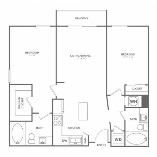 Two Bedroom Two Bath (1197 SF)