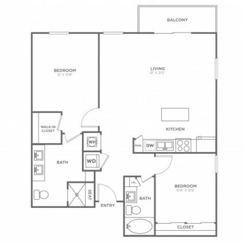 Two Bedroom Two Bath (1205 SF)