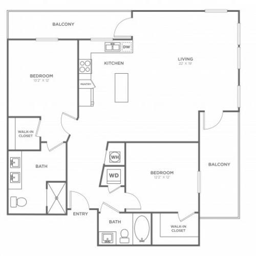 Two Bedroom Two Bath (1358 SF)