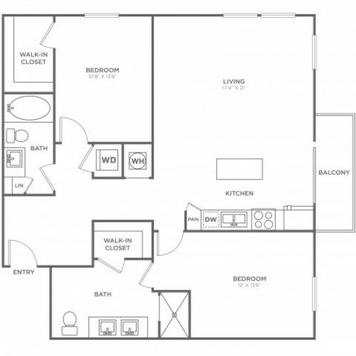 Two Bedroom Two Bath (1246 SF)