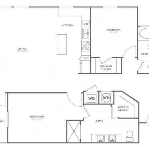 Two Bedroom Two Bath (1355 SF)