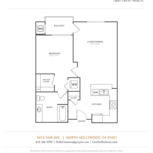 A2 | 1 bed 1 bath | from 760 square feet
