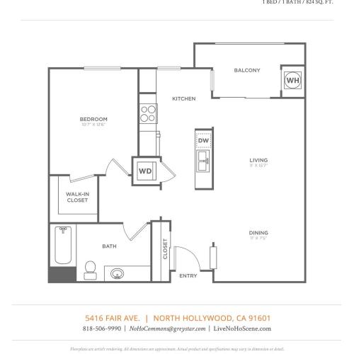 A3 | 1 bed 1 bath | from 824 square feet
