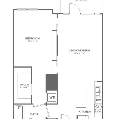 A | 1 bed 1 bath | from 740 square feet