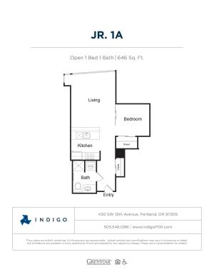 JR1 A | 1 bed 1 bath | from 646 square feet