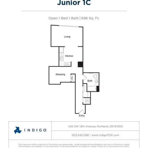JR1 C | 1 bed 1 bath | from 646 square feet