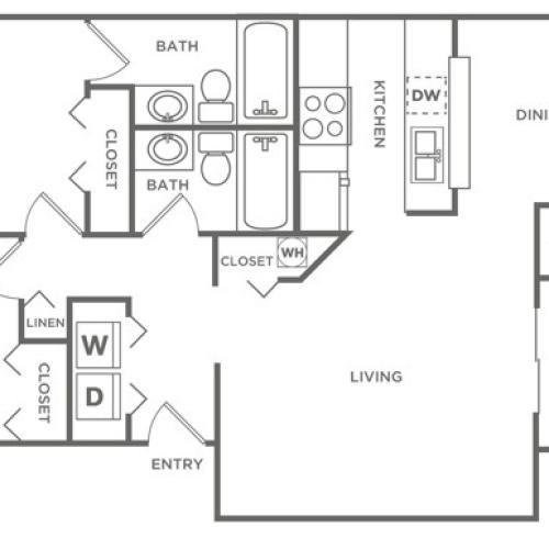 2 Bedroom 2 Bath | 932 sq. ft.
