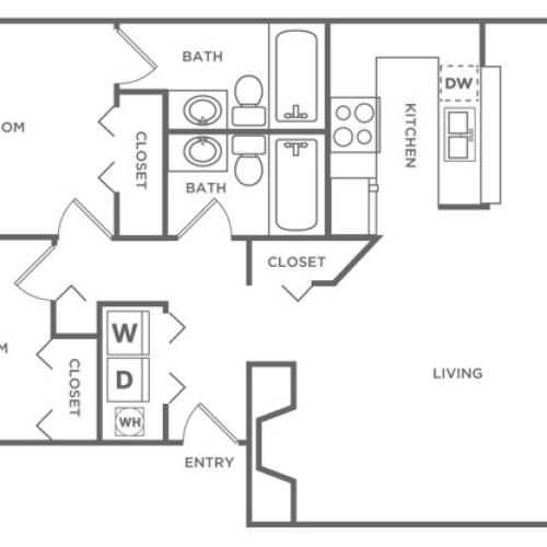 2 Bedroom 2 Bath | 933 sq. ft.