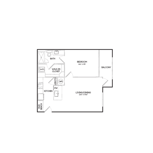 A1B 1 Bedroom 1 Bathroom Floor Plan