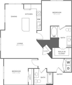 Two Bedroom Two Bath (1,171 SF)