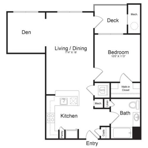 One Bedroom One Bath with Den (728 SF)