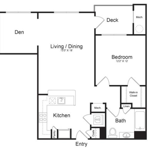 One Bedroom One Bath with Den (826 SF)
