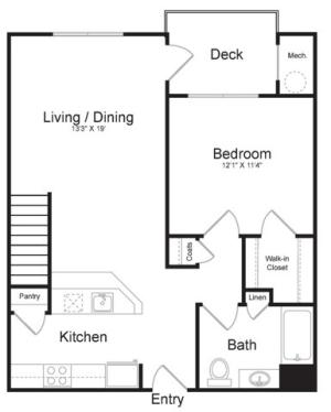 One Bedroom One Bath with Loft (1015 SF) | First Floor