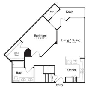 One Bedroom One Bath with Loft (940 SF) | First Floor