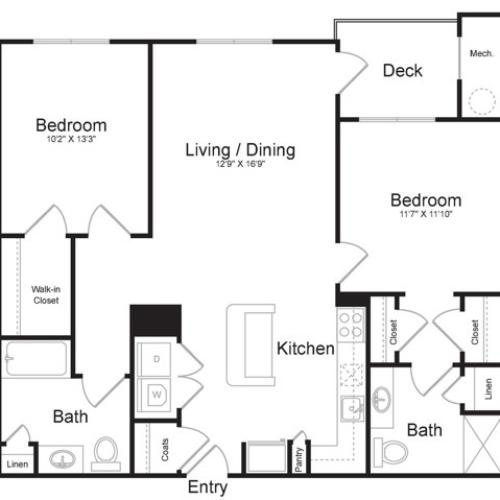 Two Bedroom Two Bath (1056 SF)