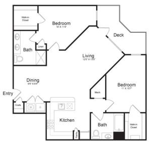 Two Bedroom Two Bath (1196 SF)