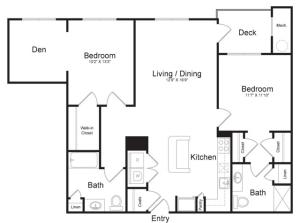 Two Bedroom Two Bath with Den (1128 SF)