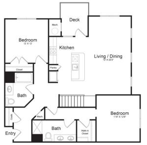 Two Bedroom Two Bath with Loft (1630 SF) | First Floor