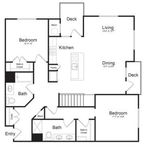 Two Bedroom Two Bath with Loft (1653 SF) | First Floor