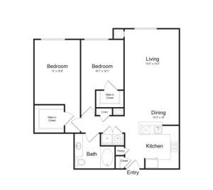 Two Bedroom One Bath (1097 SF)