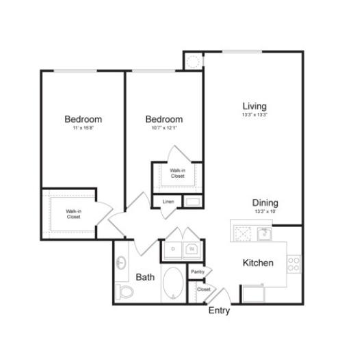 Two Bedroom One Bath (1097 SF)
