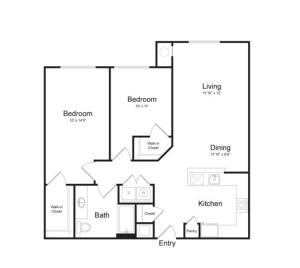 Two Bedroom One Bath (964 SF)