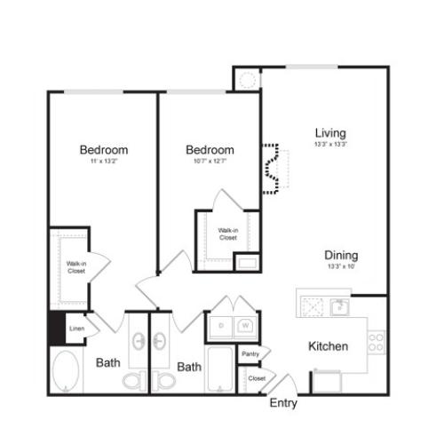 Two Bedroom Two Bath (1177 SF)