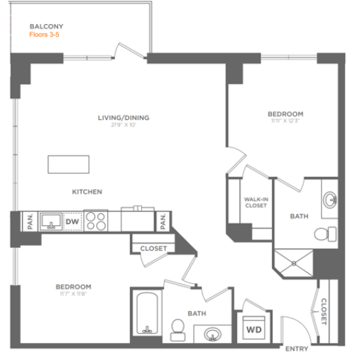 Two Bedroom Two Bath (1,046 SF)