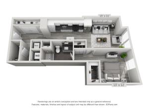 A2 | 1 bed 2 bath | from 822 square feet