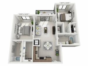 Two Bedroom Two Bath (961 SF)
