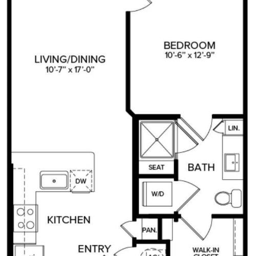 1 Bedroom A1-Alt 2D Floor Plan Image