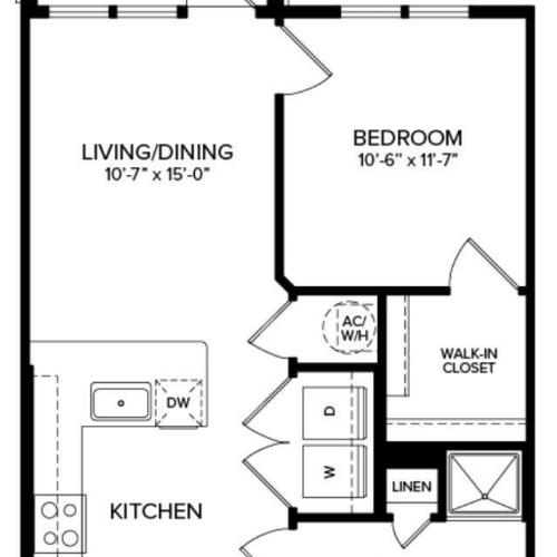 1 Bedroom A1-HC 2 D Floor Plan Image